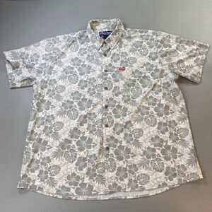 Dixxon Shirt Men 3X Button Down Short Sleeve White Gray Floral Hawaii Aloha Flaw